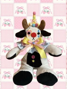 Plush Clown Cow Stuffed Animal Toy - Pink/Yellow Accent